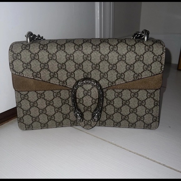 VERIFIED LARGE discontinued Gucci Tan and Silver Shoulder Bag Iconic Monogram - Picture 2 of 4